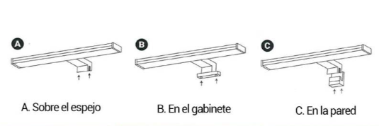 Iluminación LED de bajo consumo.
Luz neutra de 4000 K.
Potencia de 10 W y 230 V (80 cm) 15 W y 230 V (100 cm) y 18 W y 230 V (120 cm).
Certificación IP44.