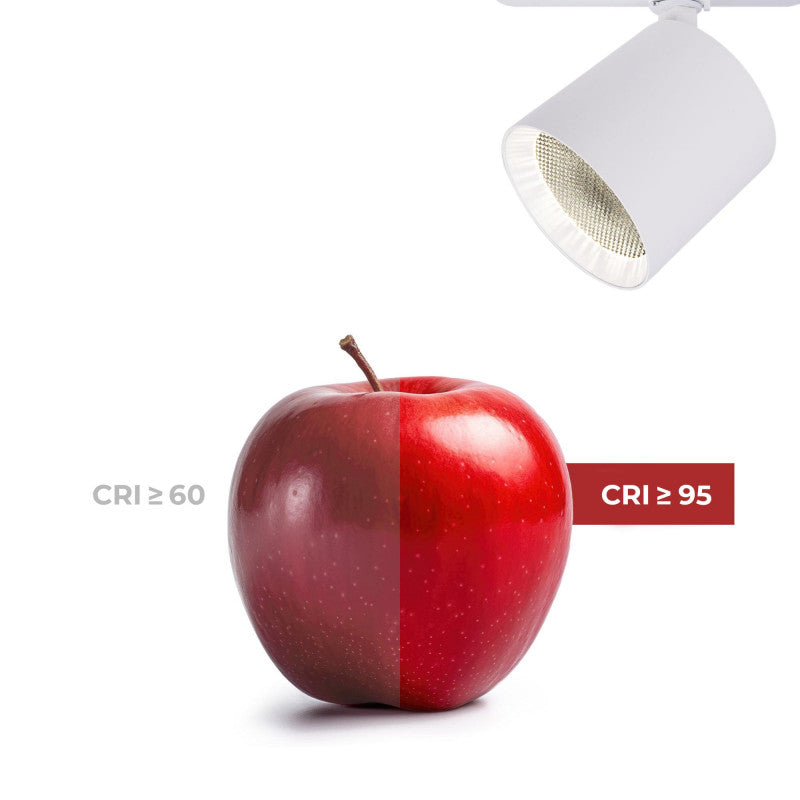 proyector LED para carril trifásico de 40w de potencia, y una luminosidad de 3600 lumens, con el índice de reproducción cromática más alto del mercado (CRI>95) es un producto de altísima calidad que se distingue por su estética compacta, sin sacrificar la eficiencia ya que incorpora un driver Philips Xitanium de alto rendimiento, que asegura una larga durabilidad.
Su diseño orientable a 360º, con un ángulo de luz a 38º, lo convierte en un producto ideal para iluminación de tiendas, museos...etc