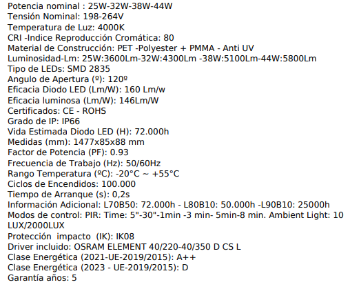 Pantalla regleta estanca 150cm multipotència amb sensor de moviment