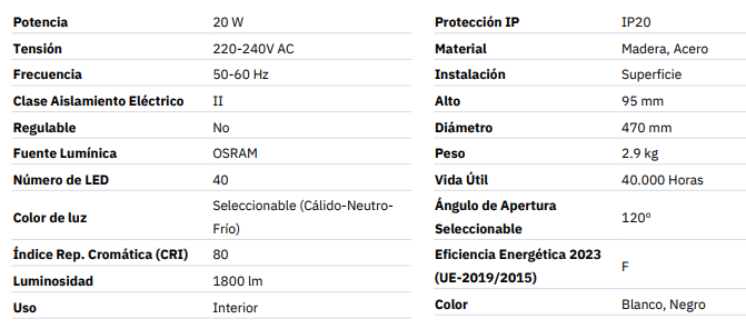 Plafón LED 20W Circular Madera Ø470 mm CCT seleccionable, destaca porque puede cambiar su temperatura de color mediante un selector que está situado en el interior. Materiales muy resistentes como el Metal y Madera. Este tipo de materiales facilitan la disipación del calor que se genera, mejorando el rendimiento de la luminaria.