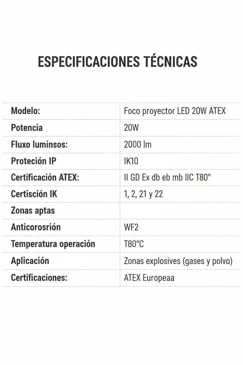 Ficha Técnica Foco LED ATEX 20W