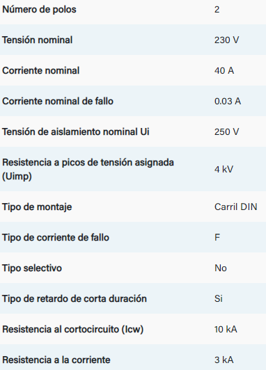 Diferencial 2 pols 40A 30mA superimmunitzat SI