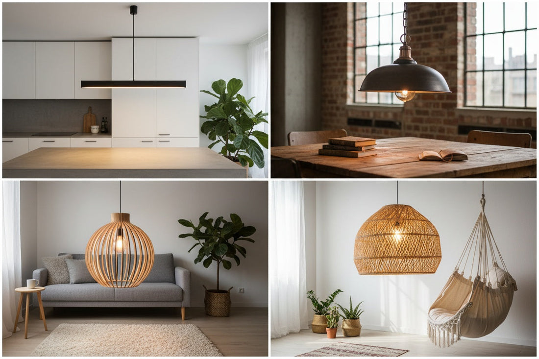 Los cuatro estilos de lámparas modernas: minimalista, industrial, nórdico y boho para decoración de interiores