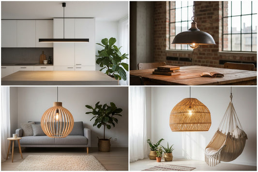 Los cuatro estilos de lámparas modernas: minimalista, industrial, nórdico y boho para decoración de interiores