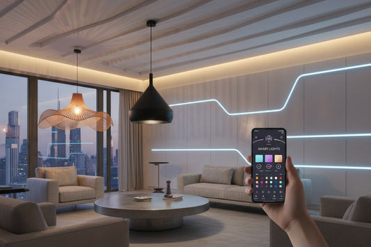 Tendencias de iluminación 2026: hogar inteligente con LED, diseño minimalista, iluminación indirecta y control por smartphone