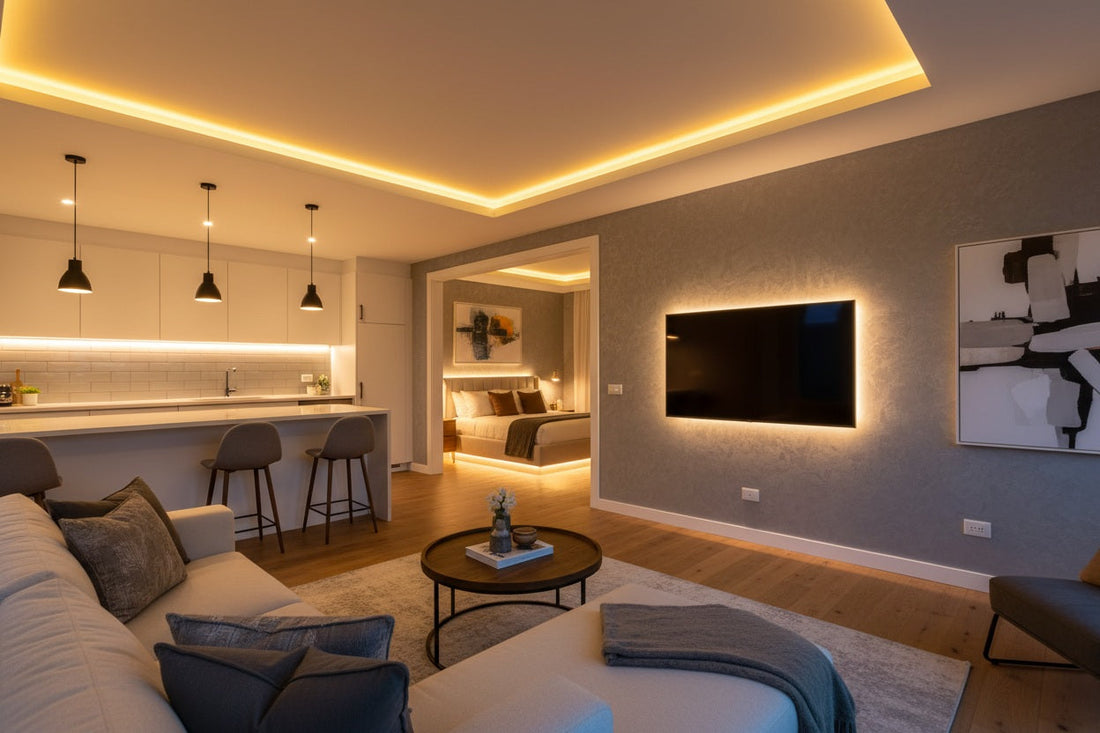 Ideas de decoración con tiras LED en el hogar: halo TV, bajo muebles cocina, molduras techo e iluminación indirecta