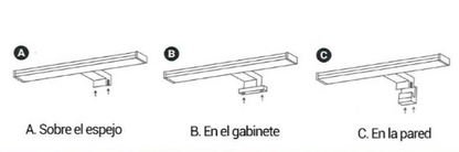 Aplique lineal espejo baño largo 80cm, 100cm o 120cm negro