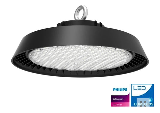 Campana LED 150W 170LM/W UFO PHILIPS XITANIUM - 1-10V Dimmable se puede utilizar en una amplia variedad de entornos y aplicaciones debido a su potente rendimiento, durabilidad y eficiencia. 
-Almacenes y centros de distribución: La iluminación LED de alta potencia es ideal para iluminar grandes áreas de almacenamiento y facilitar la identificación y clasificación de productos.
