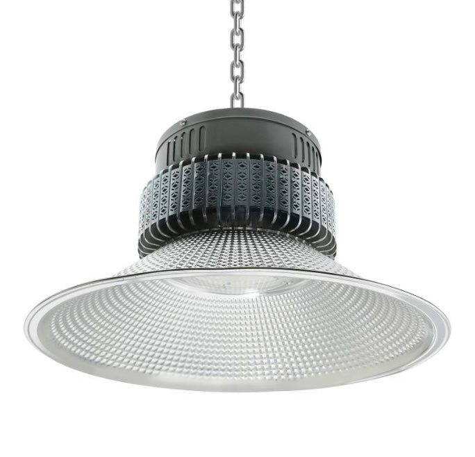 Campana LED  de 200W de potencia con una gran eficiencia lumínica de 120Lm/w, aportando 24.000Lúmenes, gracias a su Chip SMD de marca Osram. Obtendremos una iluminación uniforme y distribuida gracia al diseño de su difusor. 
Consta de una protección IP44, lo cual hace de esta Campana LED, un producto seguro contra humedad y polvo que puede ser usado en exteriores bajo cubierta. Su encendido instantáneo permite un arranque rápido y incorpora una protección contra sobretensiónes de 4Kv. a 220v 