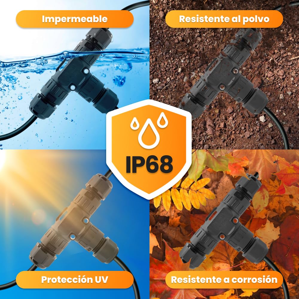 Conector Estanco IP68 Forma T | Empalme Cable 0,5-4mm² 24A 450V | Pack 5 Uds