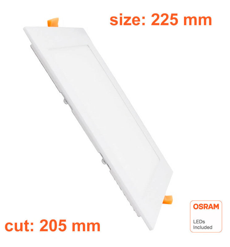 Downlight cuadrado slim led de 24w osram con color seleccionable blanco cálido, natural o frío. con su elevado UGR no tendrás problemas con el deslumbramiento, ya que, dispone de un UGR17. Luminaria TODO EN UNO. Downlihgt LED cuadrado. Con selector de color de luz (cálida, neutra o fría), NO Flicker (sin parpadeos), Driver integrado, Sistema mejorado de disipación térmica.