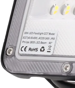 Foco Proyector LED SMD que incorpora Chip Philips de aplicaciones de exterior. Destaca por su eficiencia, alto CRI, alto factor de potencia y robustez. Con selector de color de luz: 3000K, 4000K ó 6000K incorporado