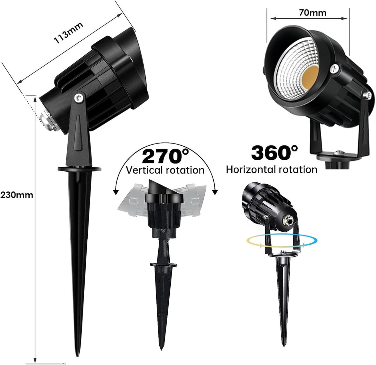 Foco Pincho Jardín LED 6W 12V | Aluminio Negro IP44/65 | 460lm Luz Cálida 3000ºk