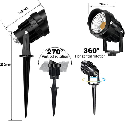 Foco Pincho Jardín LED 6W 12V | Aluminio Negro IP44/65 | 460lm Luz Cálida 3000ºk