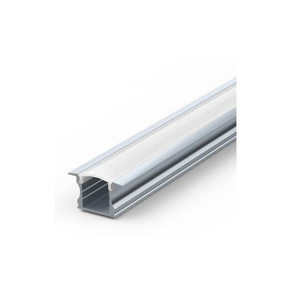 Perfil empotrable de aluminio alto, de 2 mts para tiras de leds a 12/24v, con difusor opal, tapas finales y soportes de fijación incluidos. Al ser más alto que el plano, no se ven los puntos de luz de la tira de leds.

(Precio pack de 5 tiras de 2 mts)