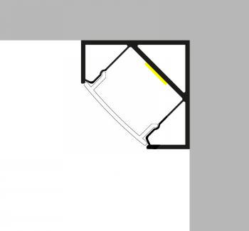 Esquema de dimensiones de perfil de alumnio reforzado e inclinado 90 grados, para tiras de leds de hasta 12mm de ancho, con tapas finales y soportes de fijación incluidos.

Precio pack de 5 unidades de 2 mts