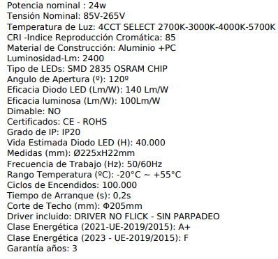 Downlight led quadrat 24w CCT Osram tall 205mm