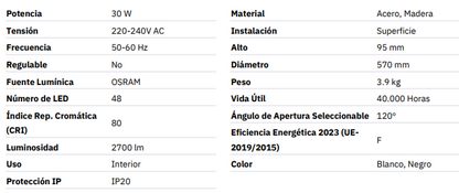 Plafón LED 30w Circular Madera Ø570 mm CCT seleccionable, destaca porque puede cambiar su temperatura de color mediante un selector que está situado en el interior. Materiales muy resistentes como el Metal y Madera. Este tipo de materiales facilitan la disipación del calor que se genera, mejorando el rendimiento de la luminaria.