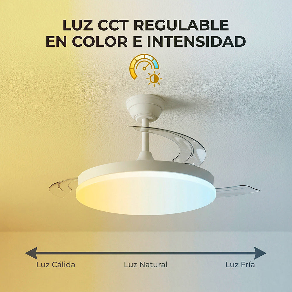 Ventilador de Techo LED CCT 48W con Motor DC  | Ø106cm Silencioso, Mando y Función Verano/Invierno