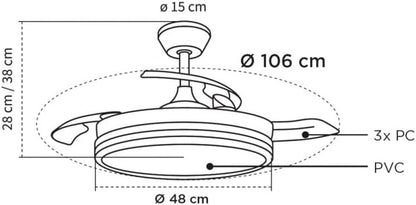 Ventilador de Techo LED CCT 48W con Motor DC  | Ø106cm Silencioso, Mando y Función Verano/Invierno