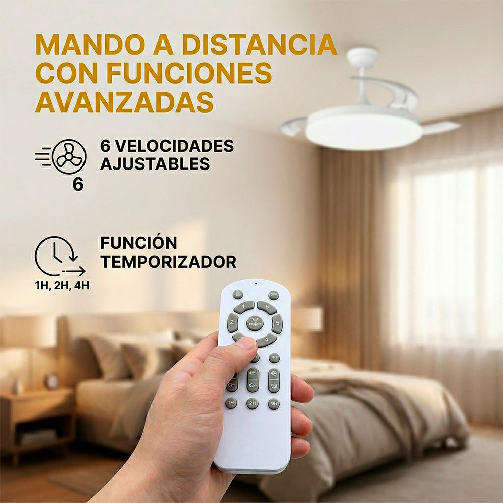 Ventilador de Techo LED CCT 48W con Motor DC  | Ø106cm Silencioso, Mando y Función Verano/Invierno