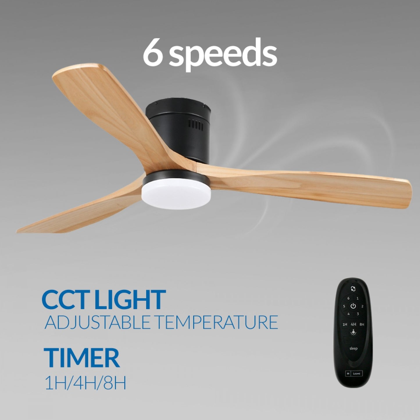 Ventilador de sostre 132cm Aspes de Fusta amb Llum LED CCT 18W | Motor DC Silenciós 40W