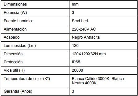 Baliza Exterior LED 3W Superficie Pared Cuadrada. Solución de iluminación arquitectónica diseñada para realzar zonas de paso, accesos y fachadas en proyectos residenciales y profesionales. Su montaje en superficie elimina la necesidad de realizar cortes en muros, ofreciendo una instalación más sencilla y limpia