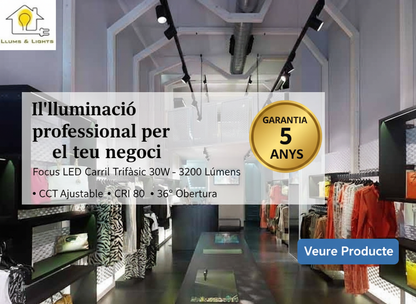 Banner estil comercial amb focus LED en boutique