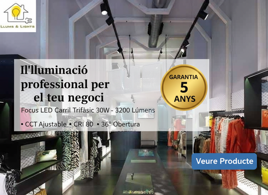 Banner estil comercial amb focus LED en boutique