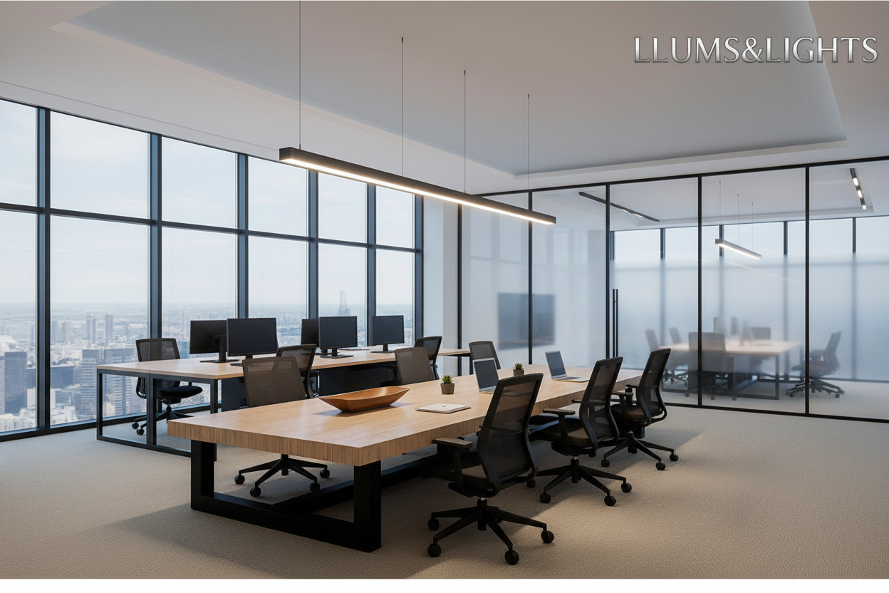 Banner LLUMS&LIGHTS - Pantalla LED oficina moderna