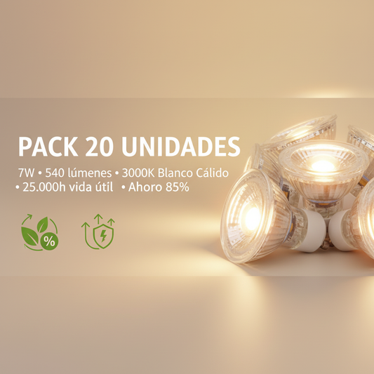 Banner promocional Bombilla LED GU10 7W Pack 20 uds