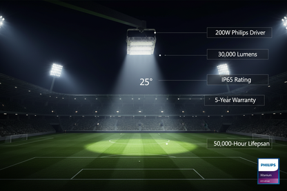Banner Proyector LED 200W Philips en Estadio de Fútbol