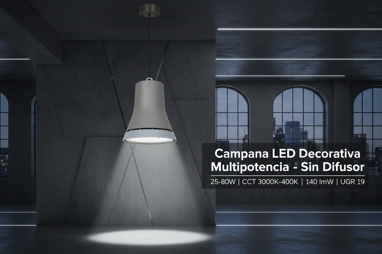 Campana LED Decorativa Multipotencia 25-80W 140lm/W CCT UGR19 0-10V ...