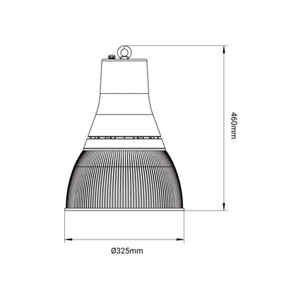 Campana LED Industrial decorativa con reflector de 90º de 25 a 80W, color  CCT Seleccionable. Incorpora  un reflector de policarbonato, logrando una estética que evoca las campanas led tradicionales con un gran confort visual y estético.