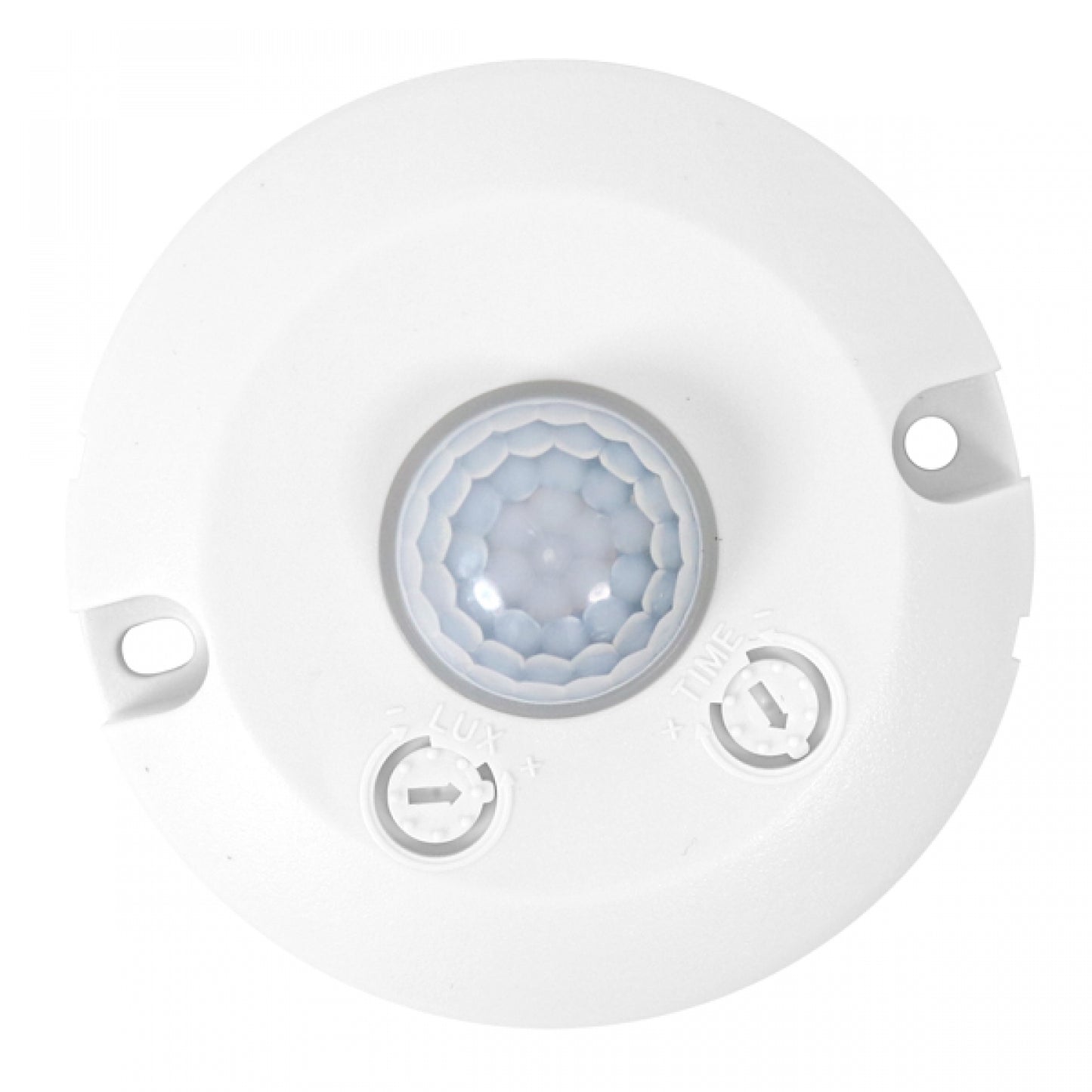 Sensor de movimiento de superficie PIR 360º Circular detecta  movimientos en un rango de 360 grados con una distancia máxima de detección de 6 metros. Tiene un tiempo de retardo ajustable de 10 segundos a 7 minutos y funciona tensión de 220-240V/AC a 50/60Hz. Es capaz de soportar una carga máxima de 100W para lámparas incandescentes y lámparas LED y su rango de sensibilidad ajustable de menos de 10 a 2000 LUX.