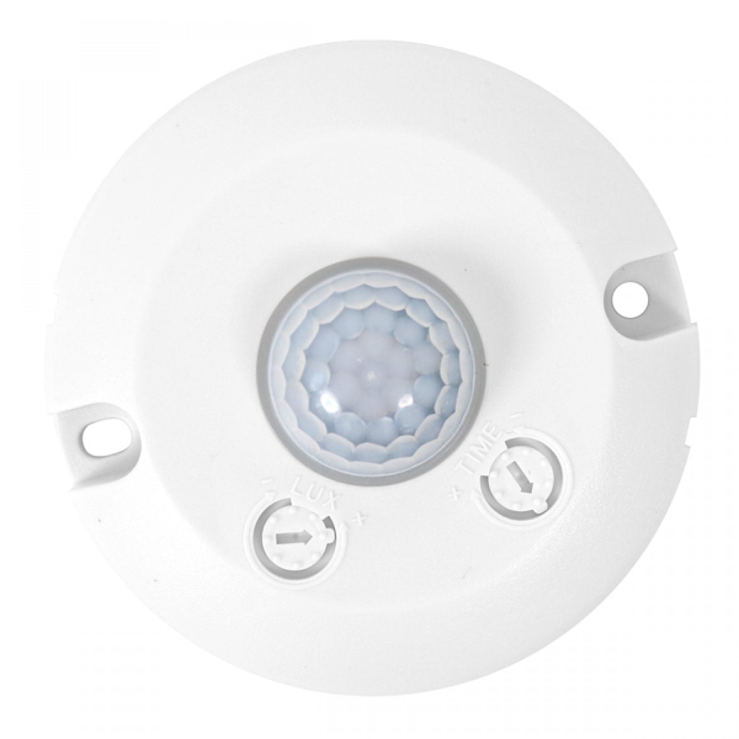 Sensor de movimiento de superficie PIR 360º Circular detecta  movimientos en un rango de 360 grados con una distancia máxima de detección de 6 metros. Tiene un tiempo de retardo ajustable de 10 segundos a 7 minutos y funciona tensión de 220-240V/AC a 50/60Hz. Es capaz de soportar una carga máxima de 100W para lámparas incandescentes y lámparas LED y su rango de sensibilidad ajustable de menos de 10 a 2000 LUX.