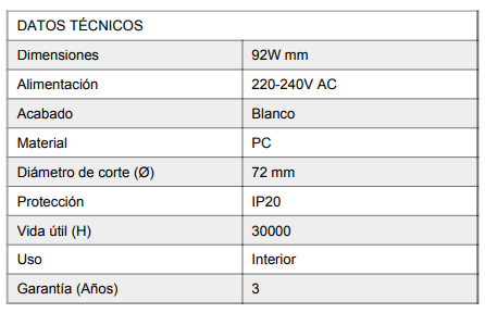 Sensor de movimiento de superficie PIR 360º Circular detecta  movimientos en un rango de 360 grados con una distancia máxima de detección de 6 metros. Tiene un tiempo de retardo ajustable de 10 segundos a 7 minutos y funciona tensión de 220-240V/AC a 50/60Hz. Es capaz de soportar una carga máxima de 100W para lámparas incandescentes y lámparas LED y su rango de sensibilidad ajustable de menos de 10 a 2000 LUX.