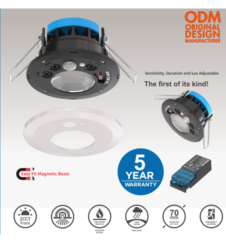 Foco empotrable circular de 7w de potencia, que incorpora un detector de presencia PIR programable con tecnología CCT que te permite elegir entre tres tonos de luz diferentes (3000K, 4000K y 6000K), adaptándose a tus preferencias. Puede ser programado de 1 a 15 minutos y la luminosidad se puede ajustar en un rango de 0 a 3000 Luxes con un ángulo de apertura de 60 grados. Es apto para interior o exterior con un IP65.