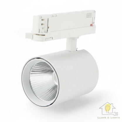 Foco LED carril trifásico blanco con logo LLums & Lights