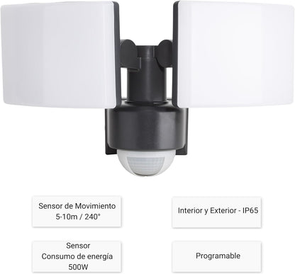 Projector LED Doble Exterior amb Sensor de Moviment 2×20W — Muntatge a Paret o Cantonada