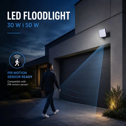 Foto del projector amb el text 30 W i 50 W