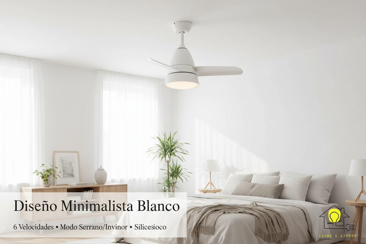 Imagen lifestyle ventilador blanco en interior luminoso