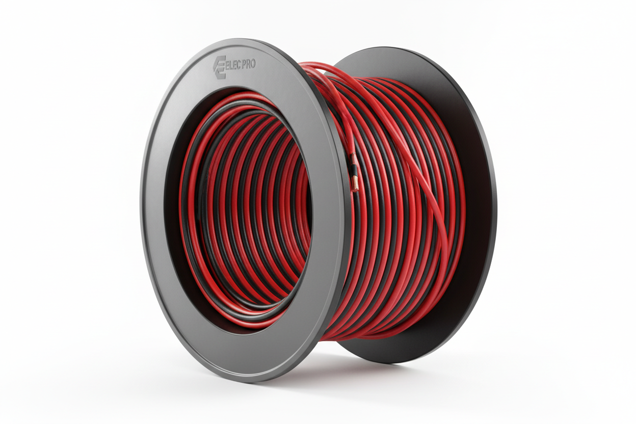 imagen profesioanl de rollo de cable bicolor rojo y negro