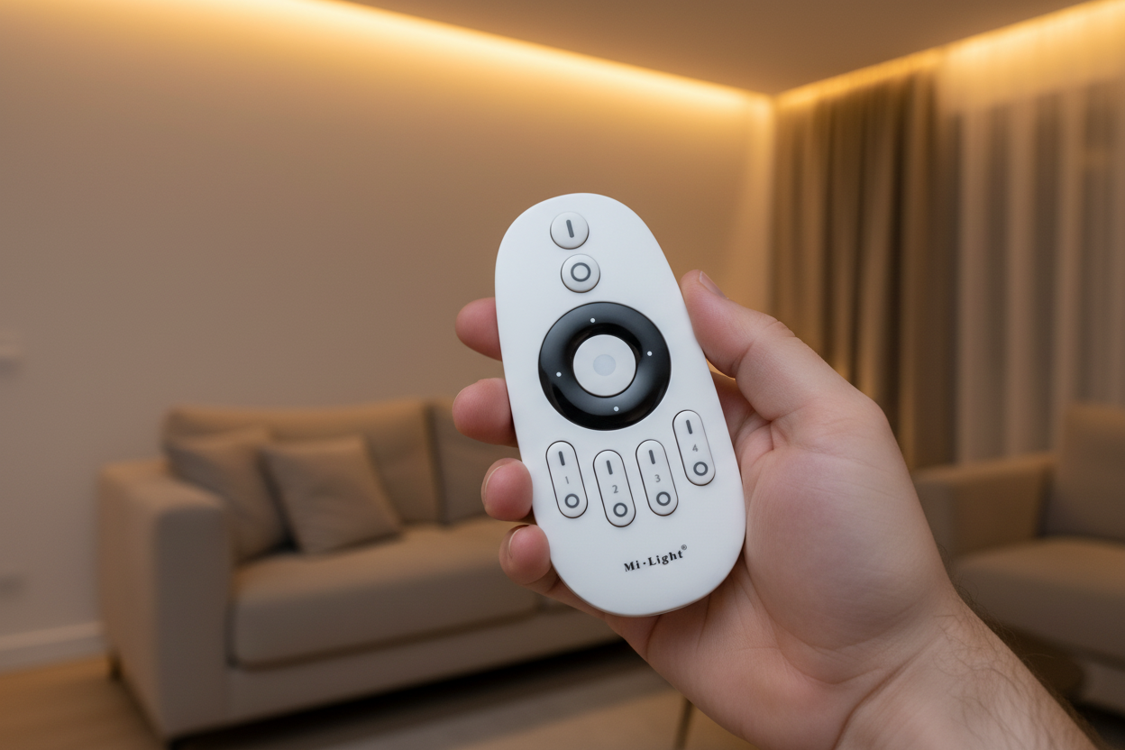Mando Mi-Light en salón con iluminación LED