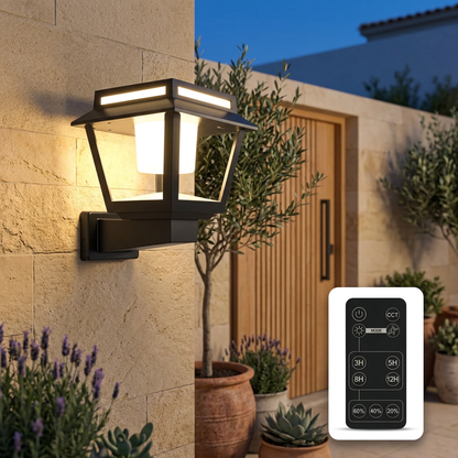 Fanal solar LED 15 W CCT de paret o sobremur amb comandament i sensor IP65