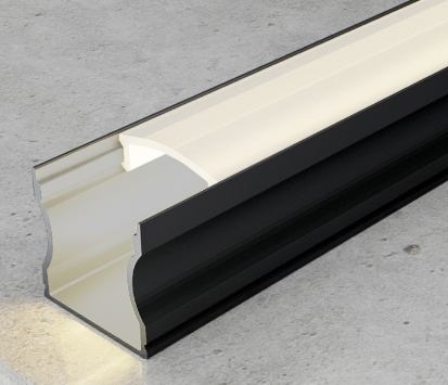 Perfil de aluminio de 2 mts para tiras de leds a 12/24v, con difusor opal, tapas finales y soportes de fijación incluidos. Al ser mas alto que el plano, no se ven los puntos de luz de la tira de leds.

Precio pack de 5 tiras de 2 mts. Negra