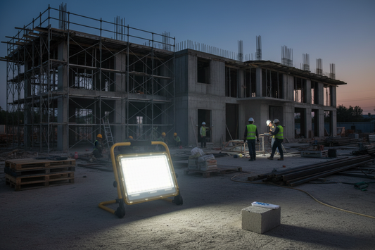 Proyector LED portátil recargable en obra