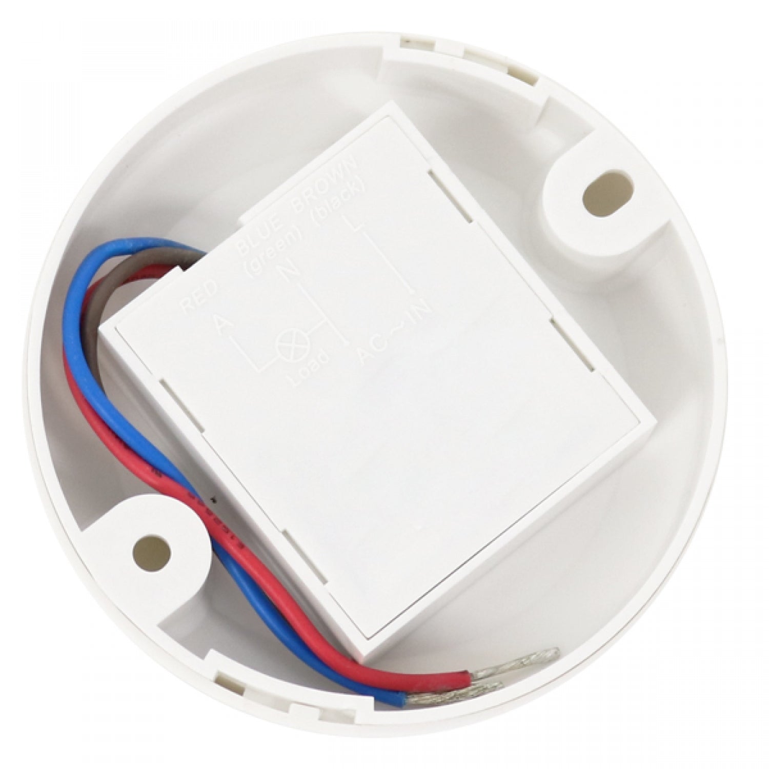 Sensor de movimiento de superficie PIR 360º Circular detecta  movimientos en un rango de 360 grados con una distancia máxima de detección de 6 metros. Tiene un tiempo de retardo ajustable de 10 segundos a 7 minutos y funciona tensión de 220-240V/AC a 50/60Hz. Es capaz de soportar una carga máxima de 100W para lámparas incandescentes y lámparas LED y su rango de sensibilidad ajustable de menos de 10 a 2000 LUX.