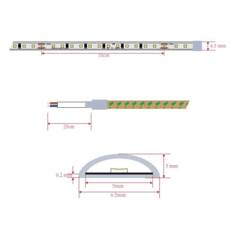 Tira LED 220V Slimline 6,5mm IP65 | Bobina 20m. | Interior i Exterior