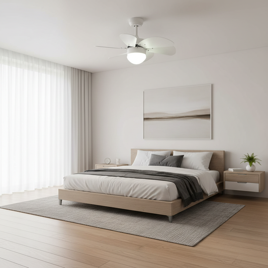 Ventilador en dormitorio moderno